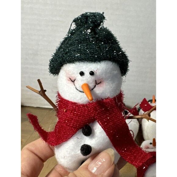 12 Puffy Felt Snowmen Christmas Ornaments Dressed In Hats/ Scarves W/ Twig Arms - Picture 9 of 10